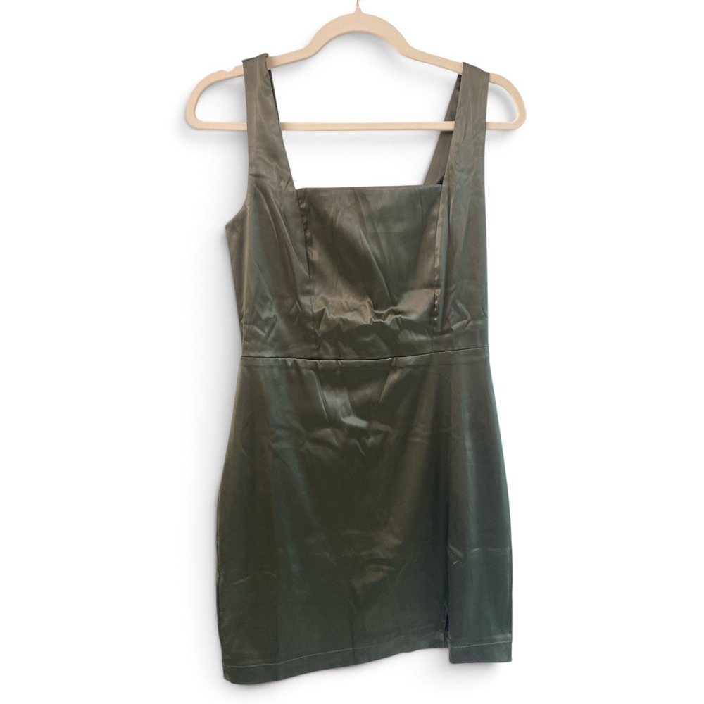 Francesca's Olive Green Satin Square Neck Mini Dress TFD80326 NWT Size S